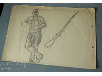 Old Master Drawing Pencil Guerrilla with a Rifle