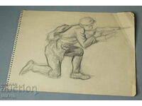 Old Master Drawing Pencil Guerrilla with a Rifle