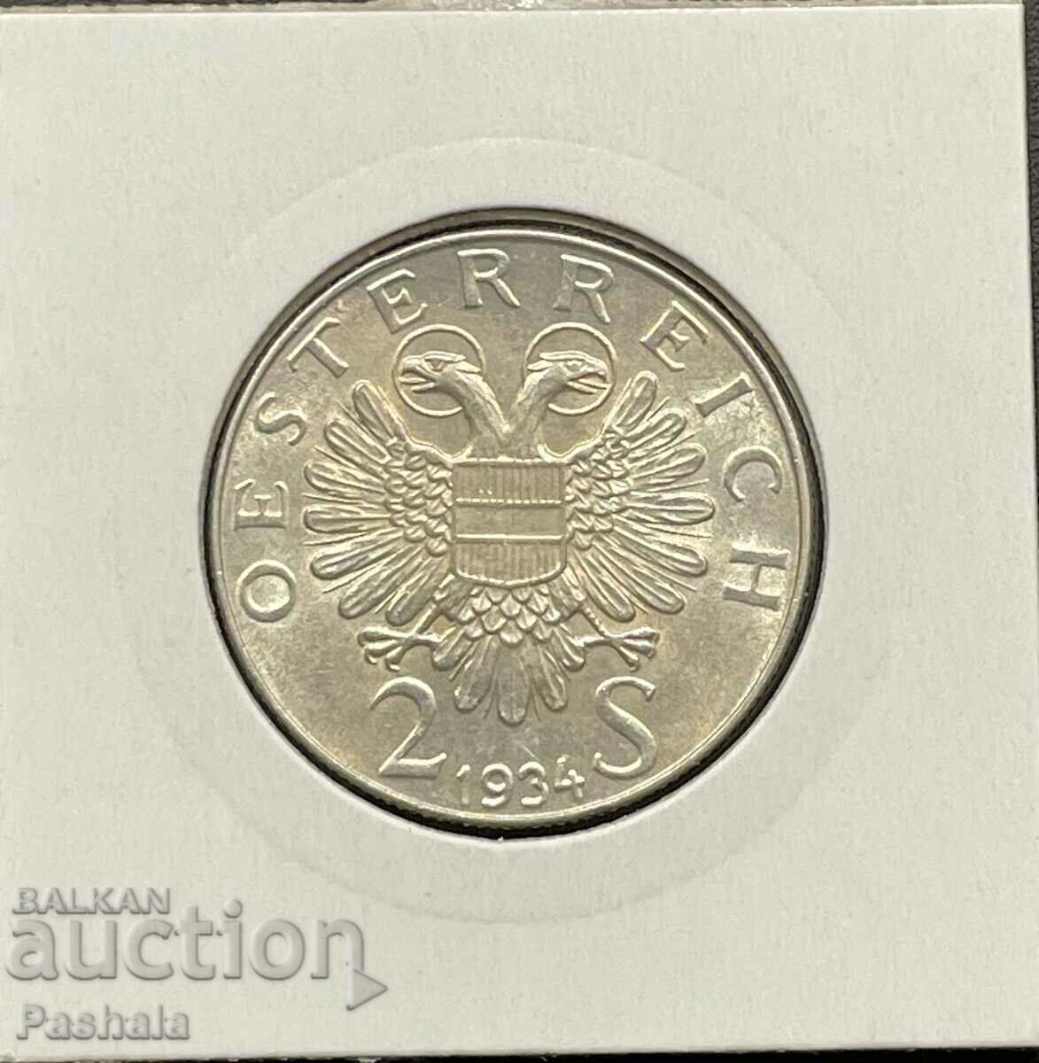 Austria 2 șilingi 1934 cu preț 40.00 BGN | € 20.45 Austria 2 șilingi 1934 cu preț 40.00 BGN | € 20.45