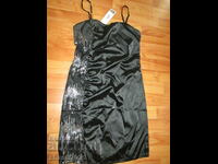 New designer satin black dress, sequins, size S