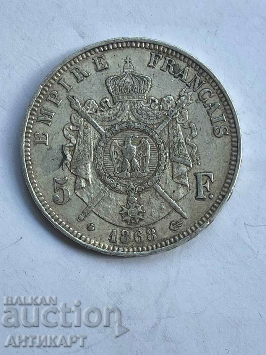 silver coin 5 francs France 1868 silver