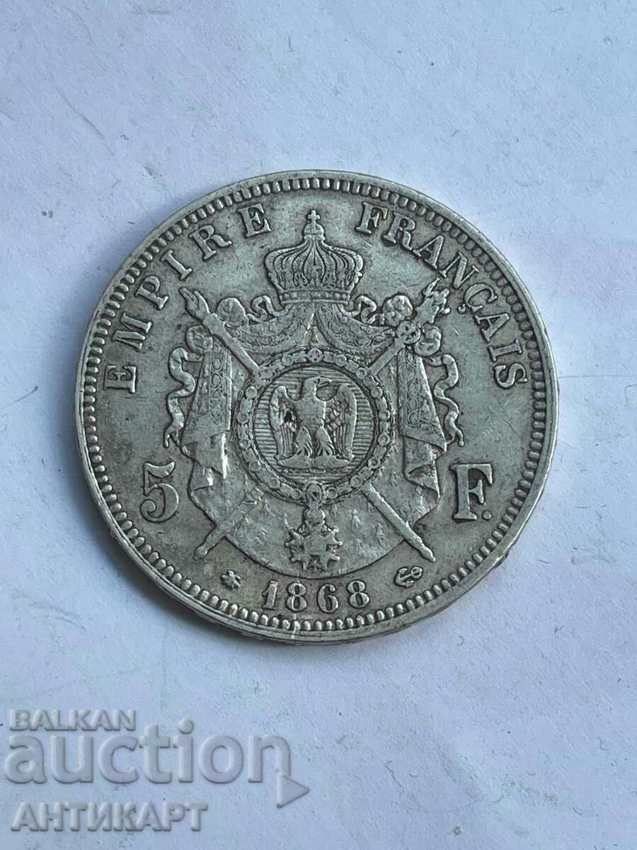 Moneda de argint #2 5 franci Franța 1868 Argint