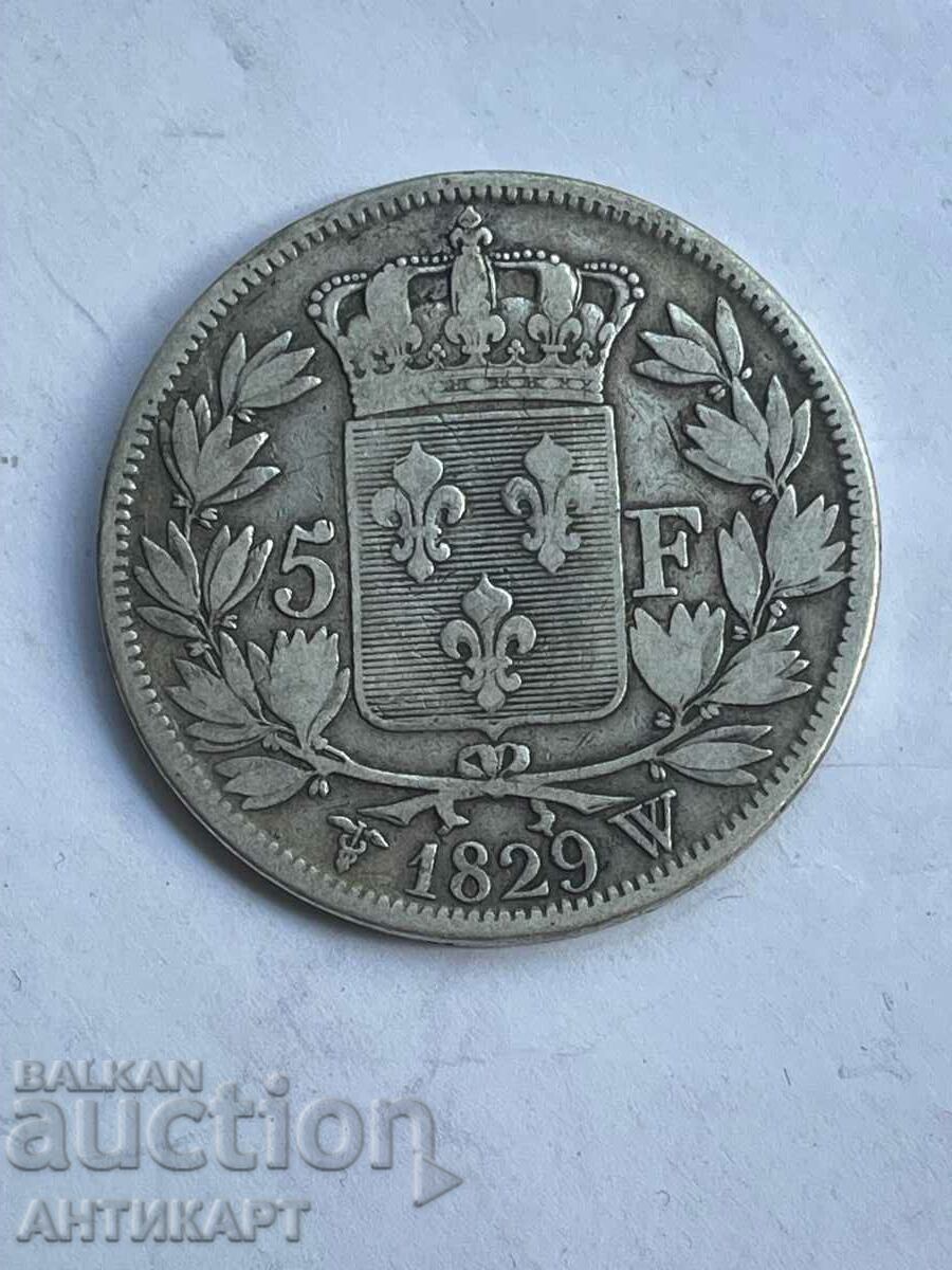 silver coin 5 francs France 1829 Charles X silver