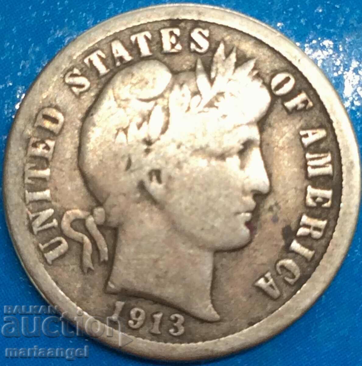 USA 10 Cents 1913 "Barber" Silver