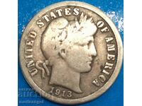 USA 10 Cents 1913 "Barber" Silver