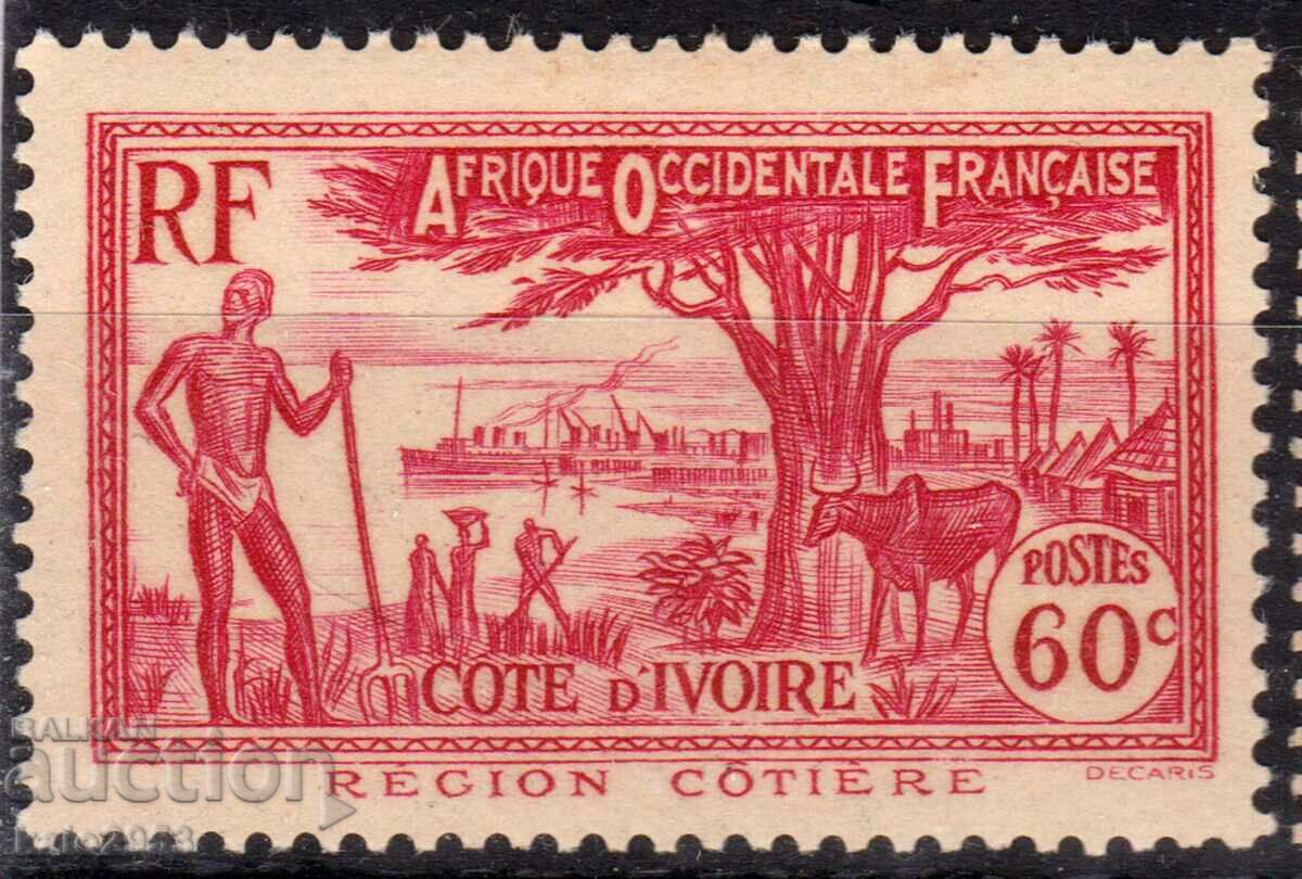 Franța/Cote D'Ivoire/AOF-1936-Regular-Coastal View,MLH