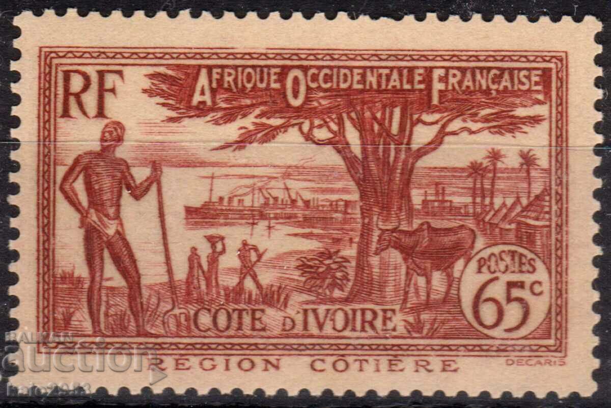 Franța/Cote D'Ivoire/AOF-1936-Regular-Coastal View,MLH