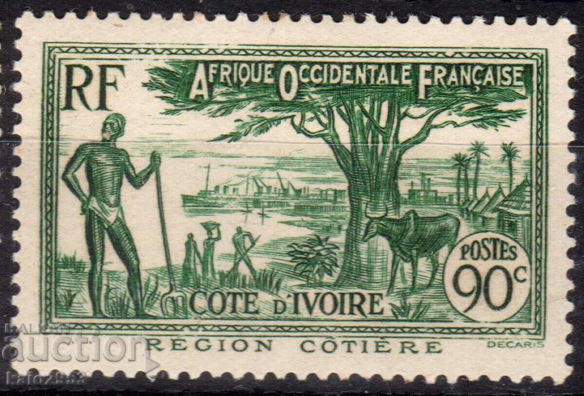 Франция/Cote D"Ivoire/AOF-1936-Редовни-Крайбрежен изглед,MLH