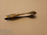 Antique baroque brass silver plated sugar ice tongs