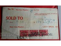 USA - receipt from the New York Stock Exchange - pasted with 6 stamps