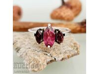 5082 Silver ring with Tourmaline and Garnet rhodolite