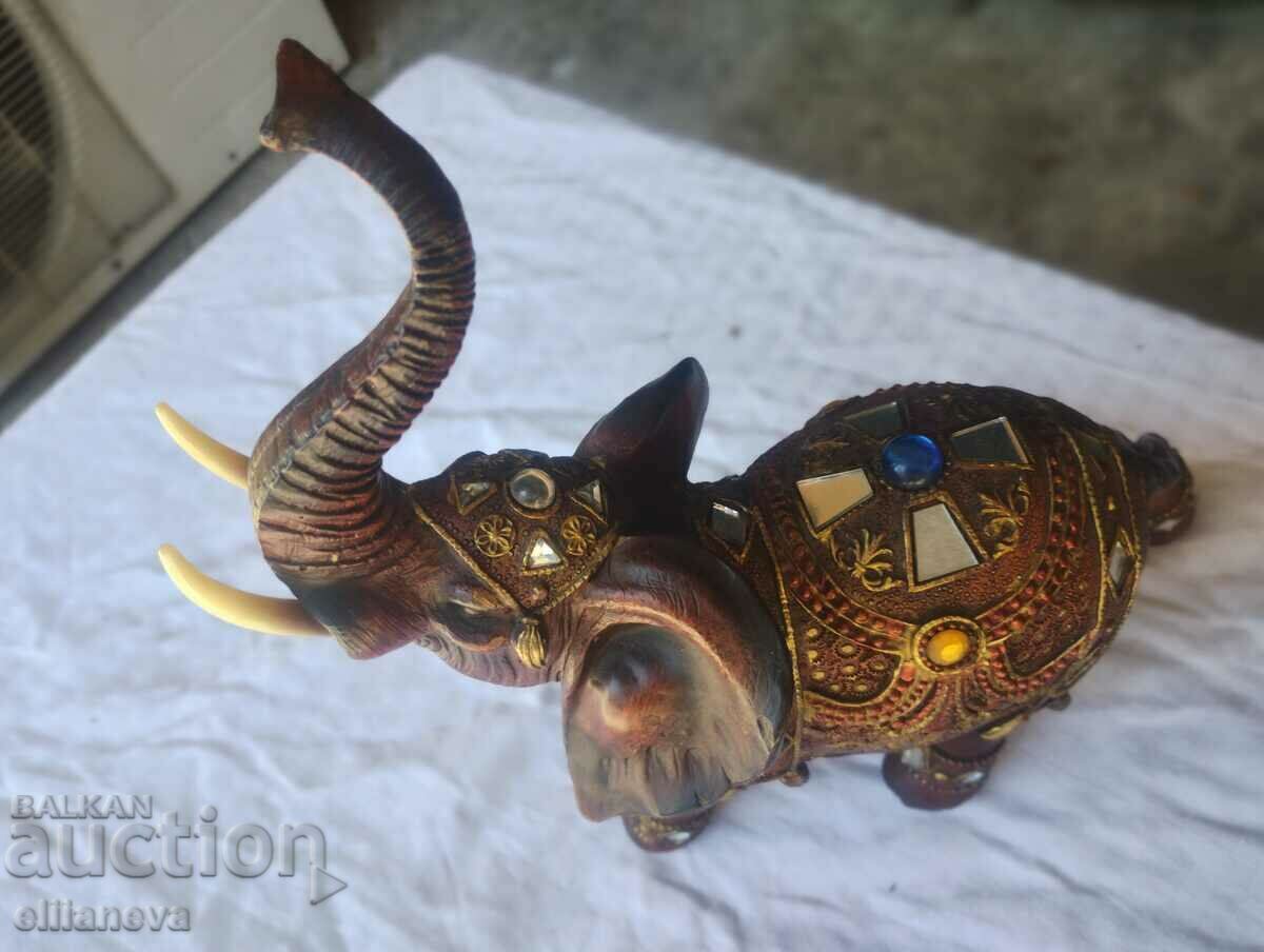 Wooden elephant with stones 20 cm - 5