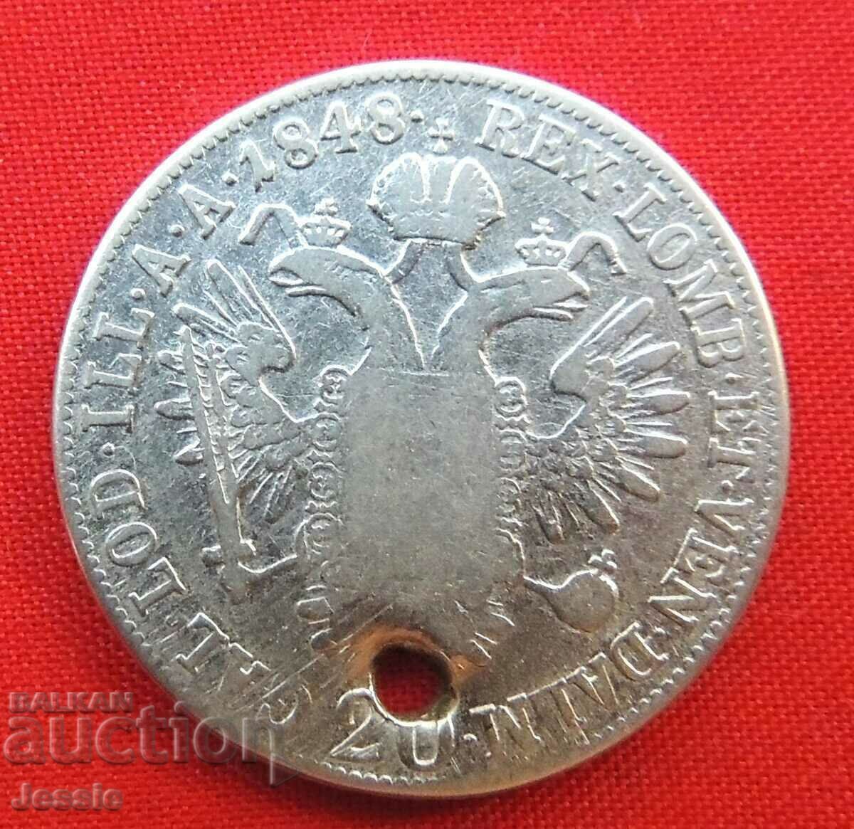 20 Kreuzer Austro-Ungaria 1848 E Argint - Ferdinand I