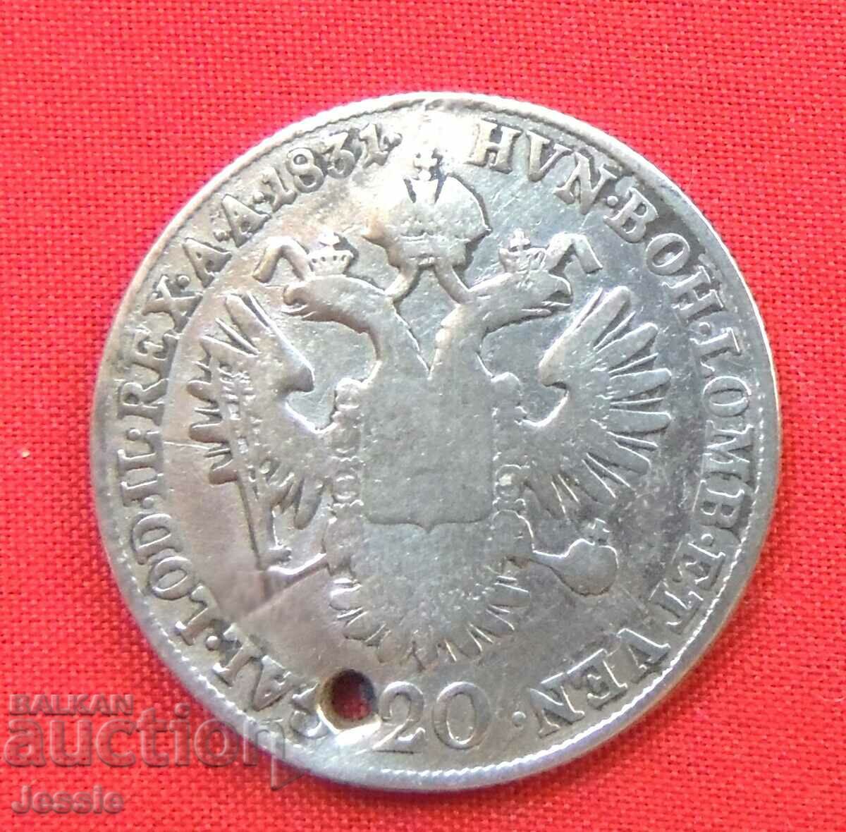 20 Kreuzer Austro-Ungaria 1831 A Argint - Franz II