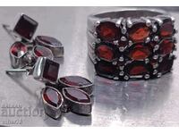 Women's silver garnet ring and earrings