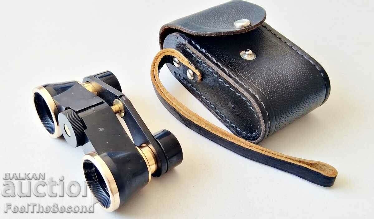 Antique retro USSR binoculars in leather case 4x Lytkarino Optica