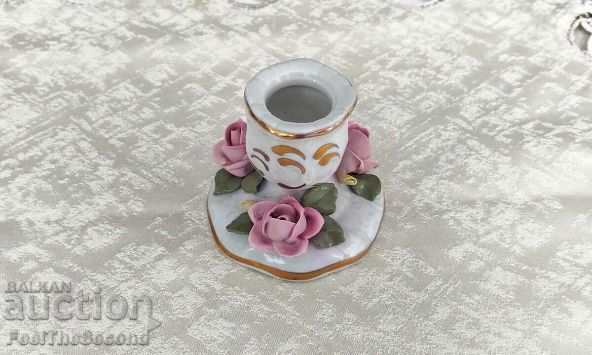 Old mini candle holder porcelain Dresden Porcelain Rose Décor