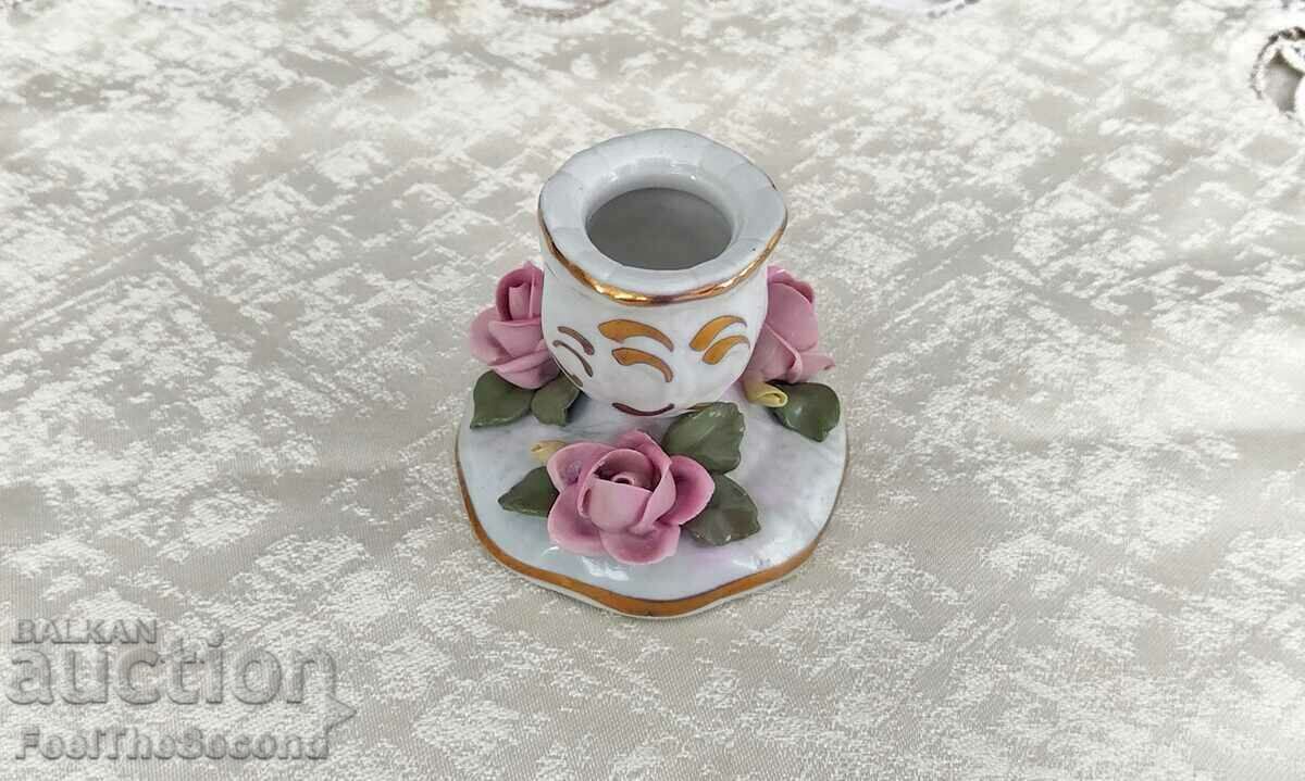 Vechi suport de lumânare mini porțelan Dresden Porțelan Rose Decor