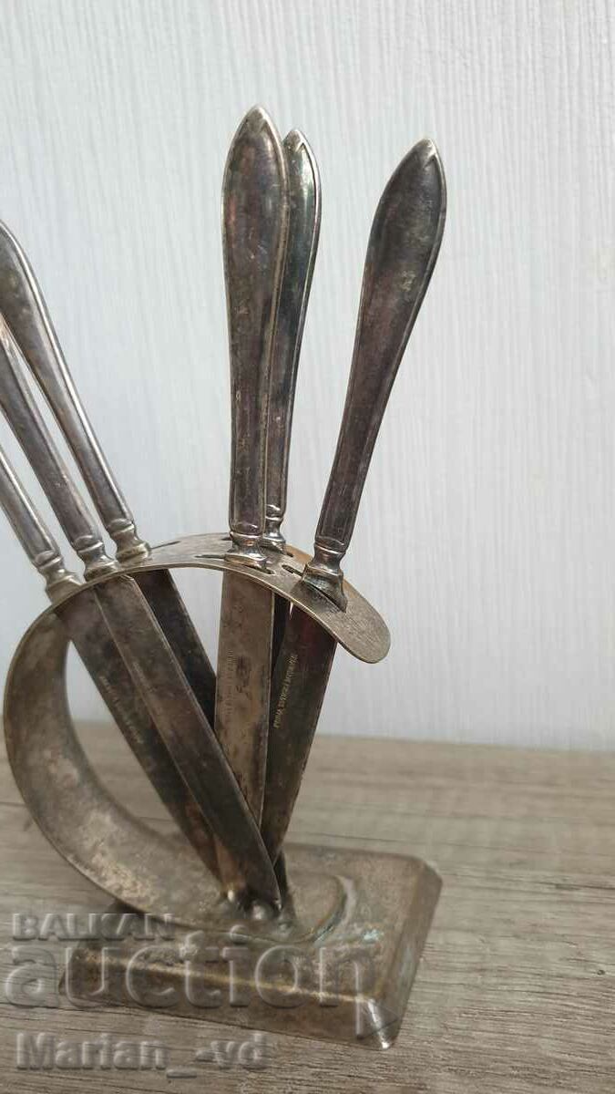 Old silver plated fruit knives with stand with price 60.00 BGN | € 30.68 Old silver plated fruit knives with stand with price 60.00 BGN | € 30.68