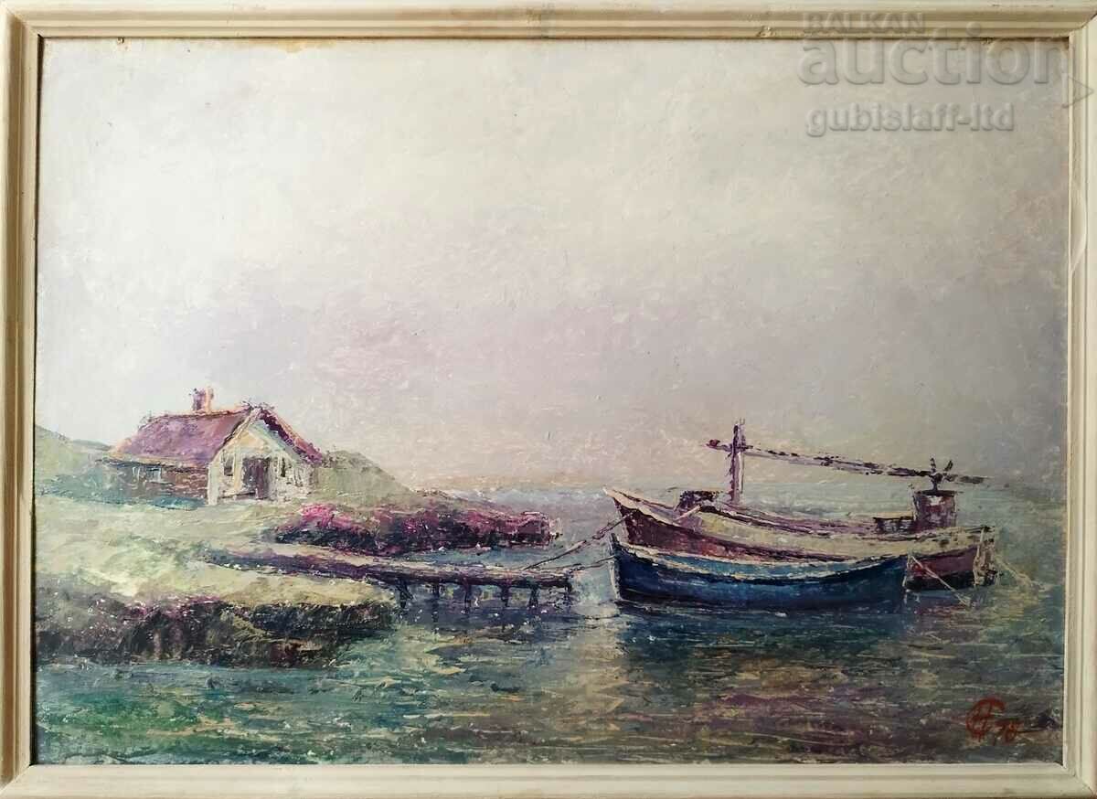 Картина, море, лодки, худ. Н. Селиванов, 1978 г.