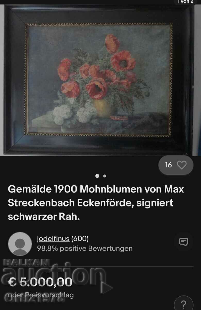 Auction  Poppies– MAX STRECKENBACH– (GERMAN 1865-1936) Oil on canvas.