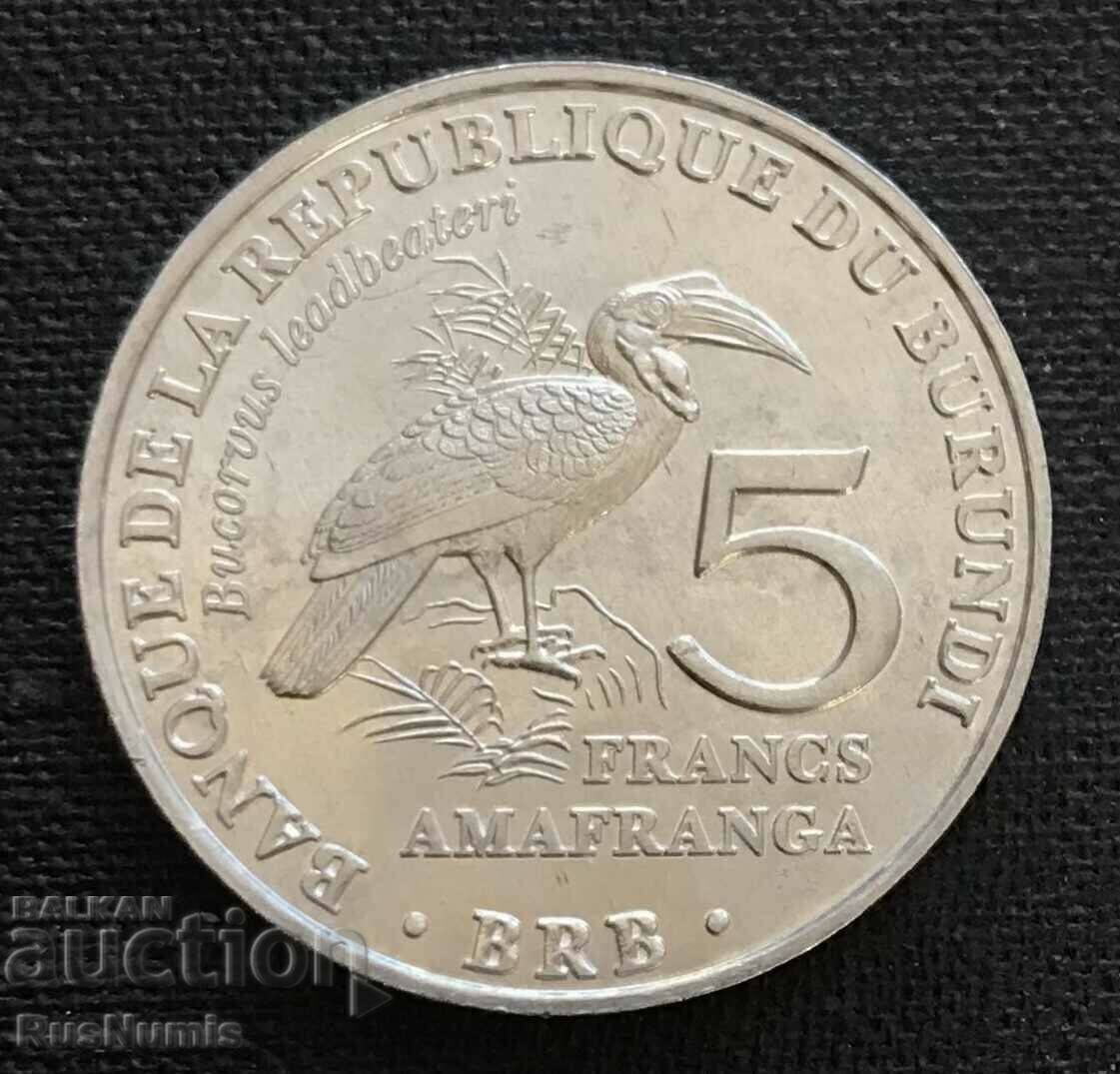 Μπουρούντι.5 φράγκα 2014.Bucorvus leadbeateri.UNC.