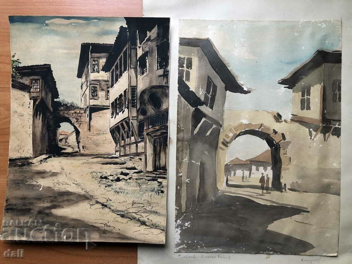 TWO PAINTINGS, PLOVDIV, HISAR KAPIA, KURT PETERS? And SAMUILOV