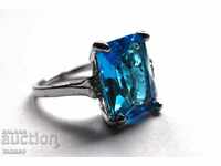 Ring with large aquamarine, white rhodium plating #57