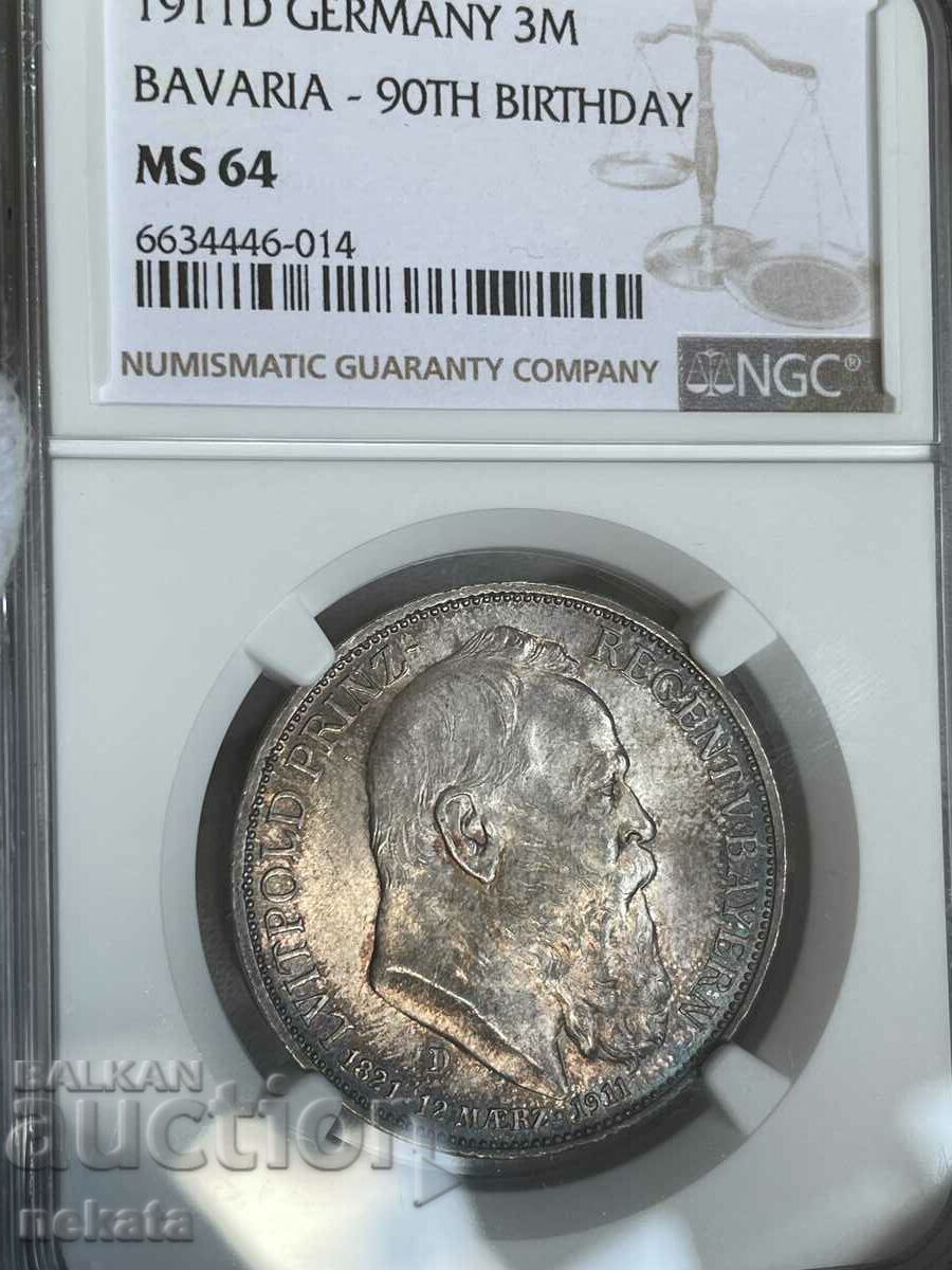 3 γραμματόσημα 1911 Bavaria NGC MS64