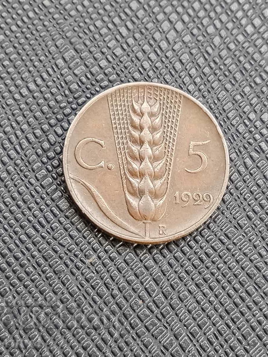 Италия 5 чентесими, 1929 г. Италия 5 чентесими, 1929 г.