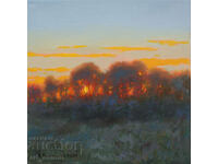 Sunset over the field - oil paints