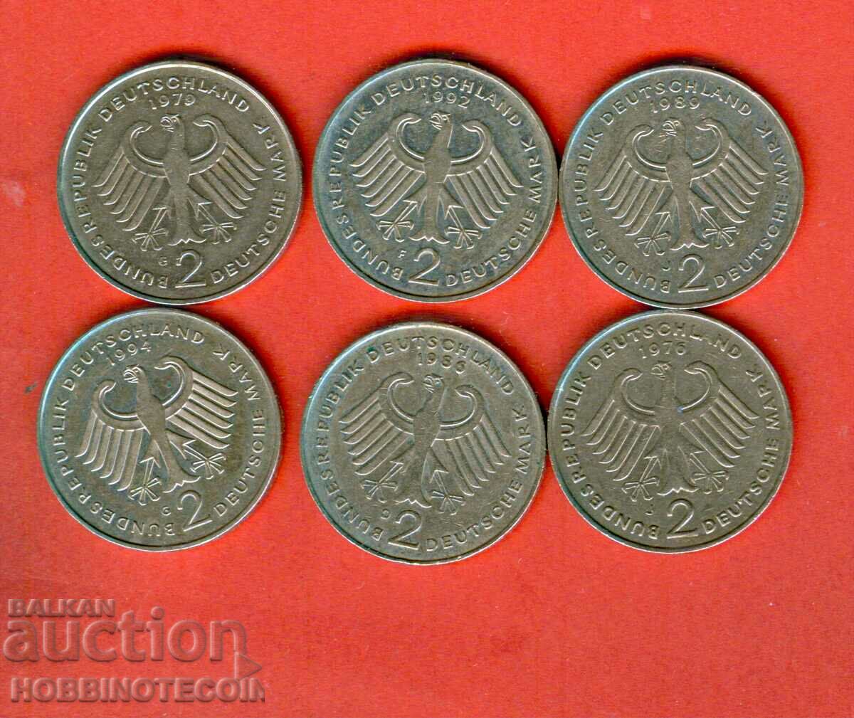 GERMANY GERMANY 6 x 2 M issue 1979 1992 1989 1994 1986 1976