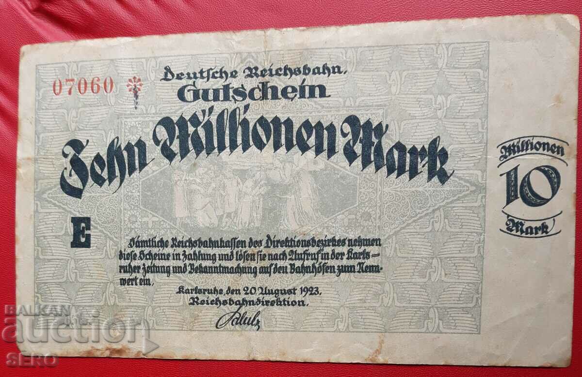 Bancnotă-Germania-Karlsruhe-10.000.000 de mărci 1923