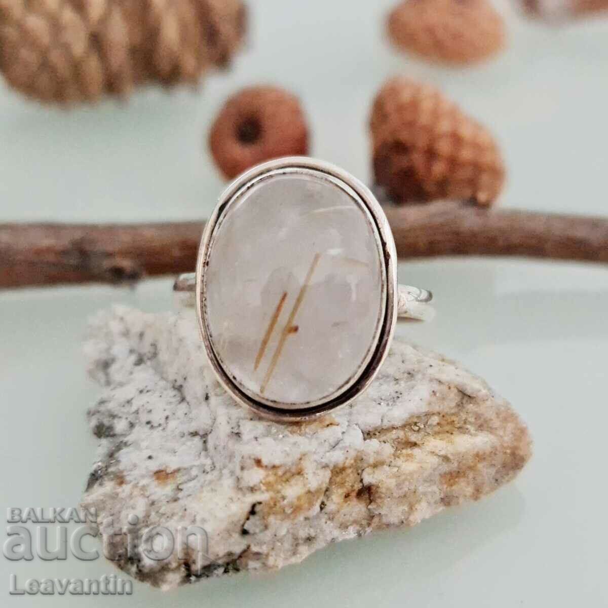 5111 Silver Ring with Rutile Quartz/ Hair of Venus