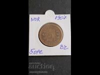 Bronze coin Norway 5 øre, jore 1907 rare