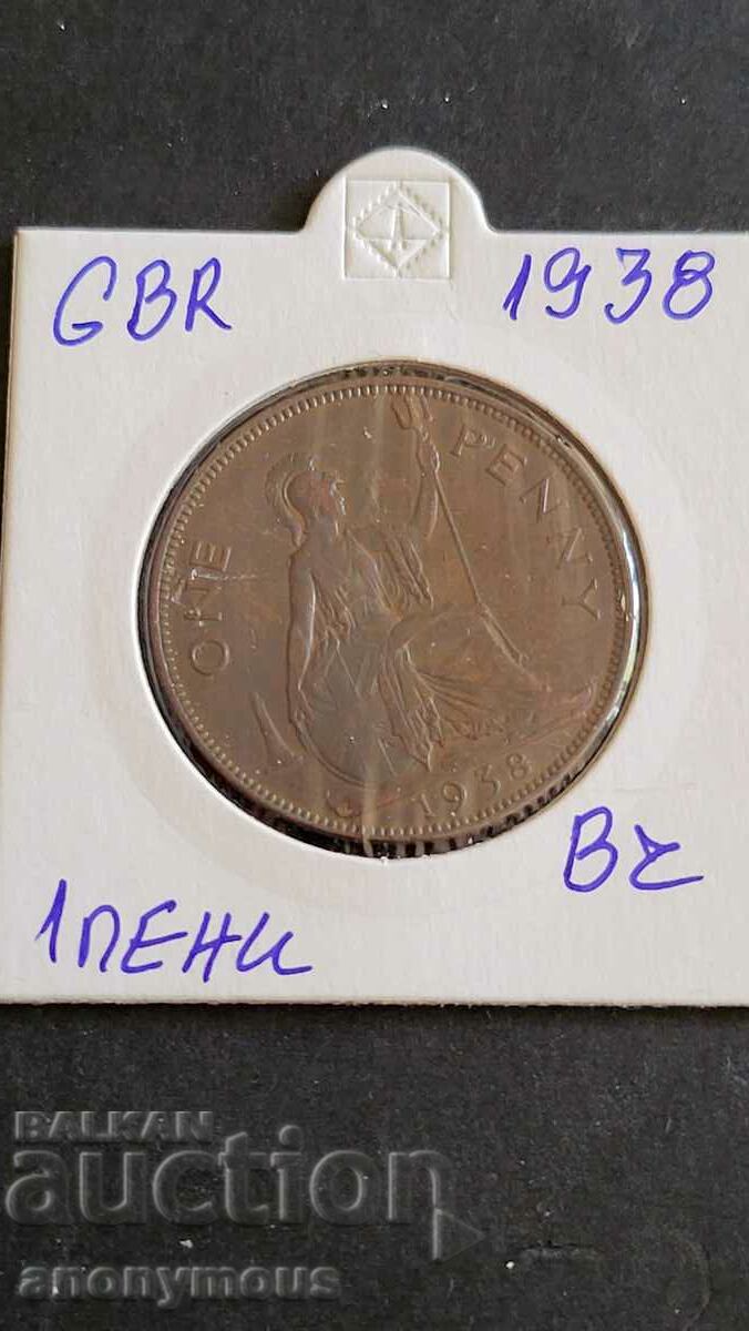 Bronze coin 1938 1 pence Great Britain