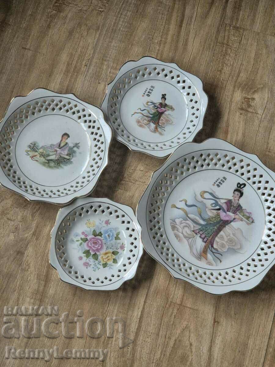 Set of beautiful geisha plates, porcelain