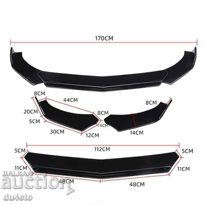 Front spoiler, universal lip spoiler blade for bumper, 3 pieces with price 55.00 BGN | € 28.12