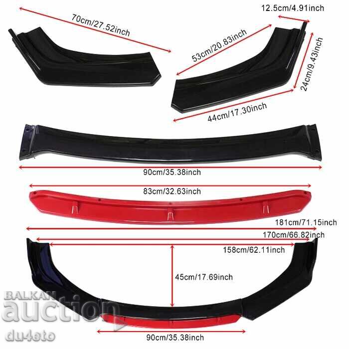 Delivery of Front spoiler, universal lip spoiler blade for bumper, 3 pieces