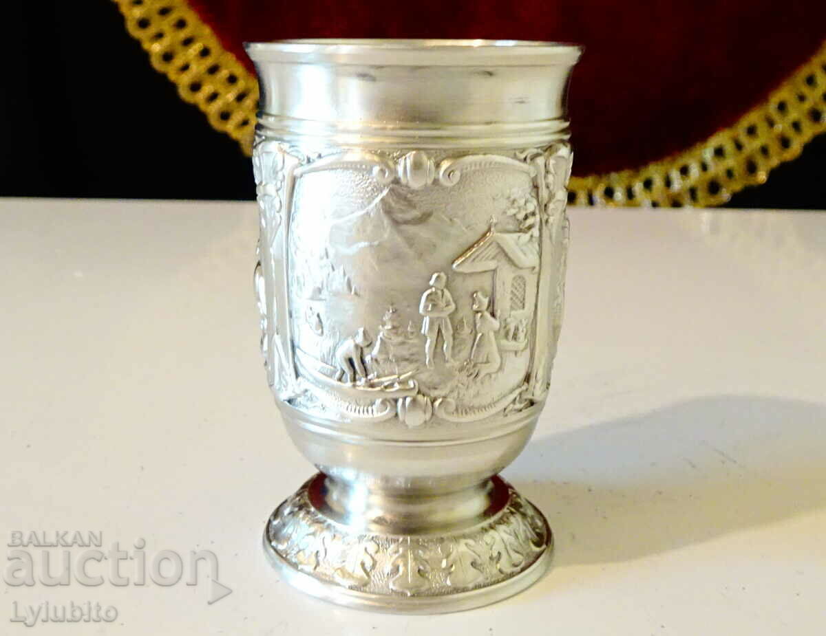 Pewter rakia cup with beautiful rural scenes with price 26.00 BGN | € 13.29 Pewter rakia cup with beautiful rural scenes with price 26.00 BGN | € 13.29