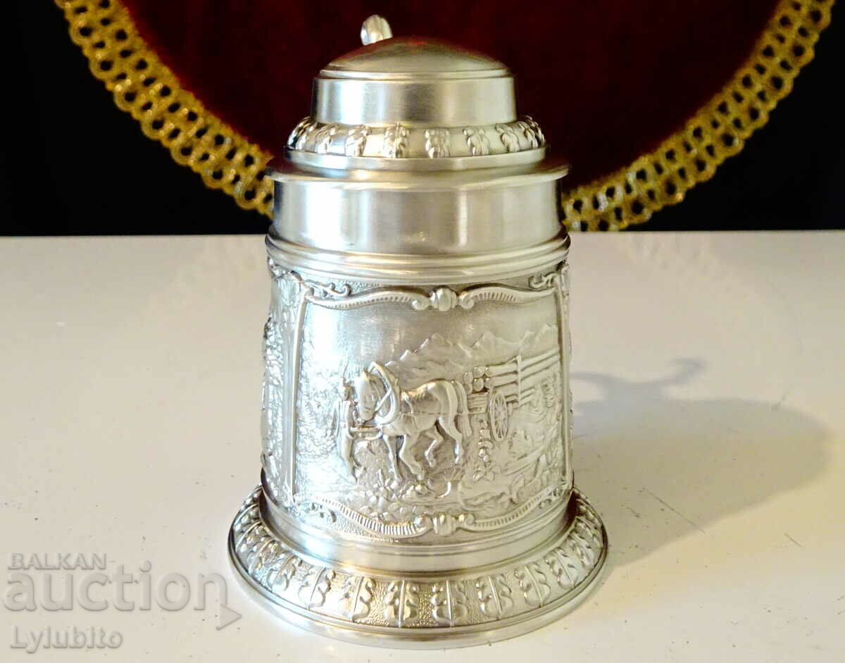 Auction Pewter mug with beautiful rural paintings Auction Pewter mug with beautiful rural paintings