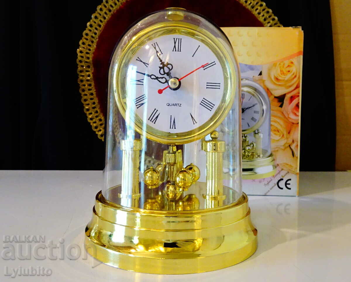 New German desk clock with dome, box.