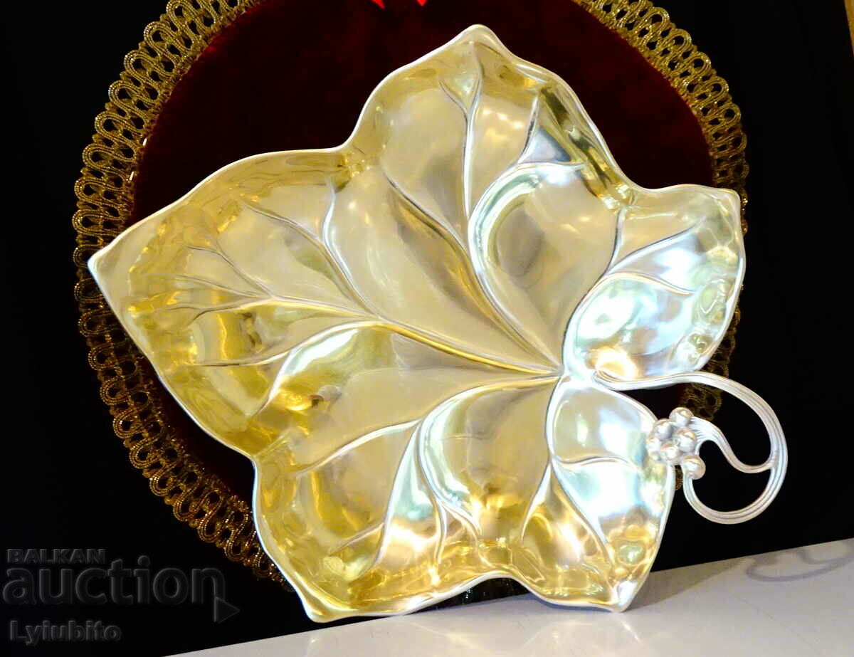 Brass fruit bowl vine leaf WMF, Secession.