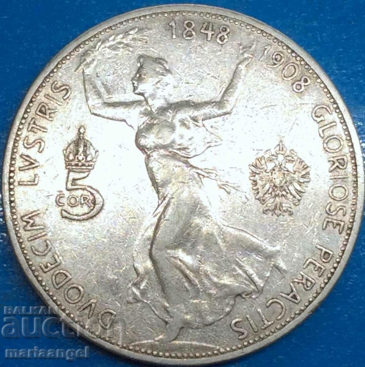 5 Crowns 1908 5 Crowns Αυστρία Ουγγαρία Franz Joseph Silver