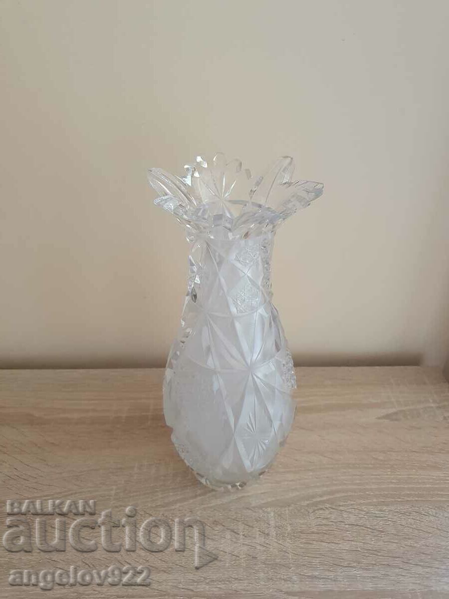 Heavy Frosted Crystal Glass Vase!