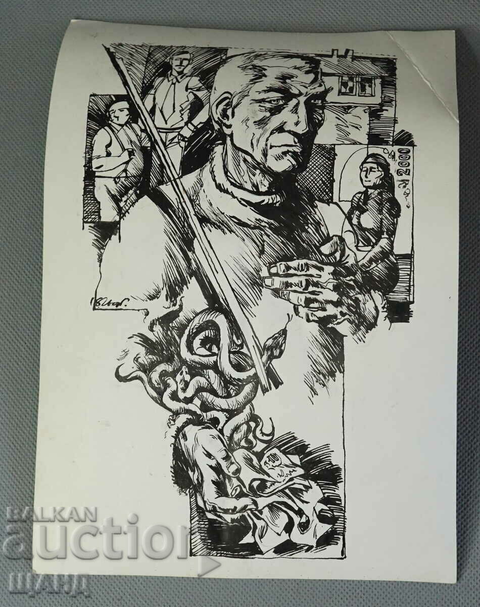 Old Master drawing caricature ink