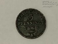 Germania - Prusia 3 pfennig 1863 anul A