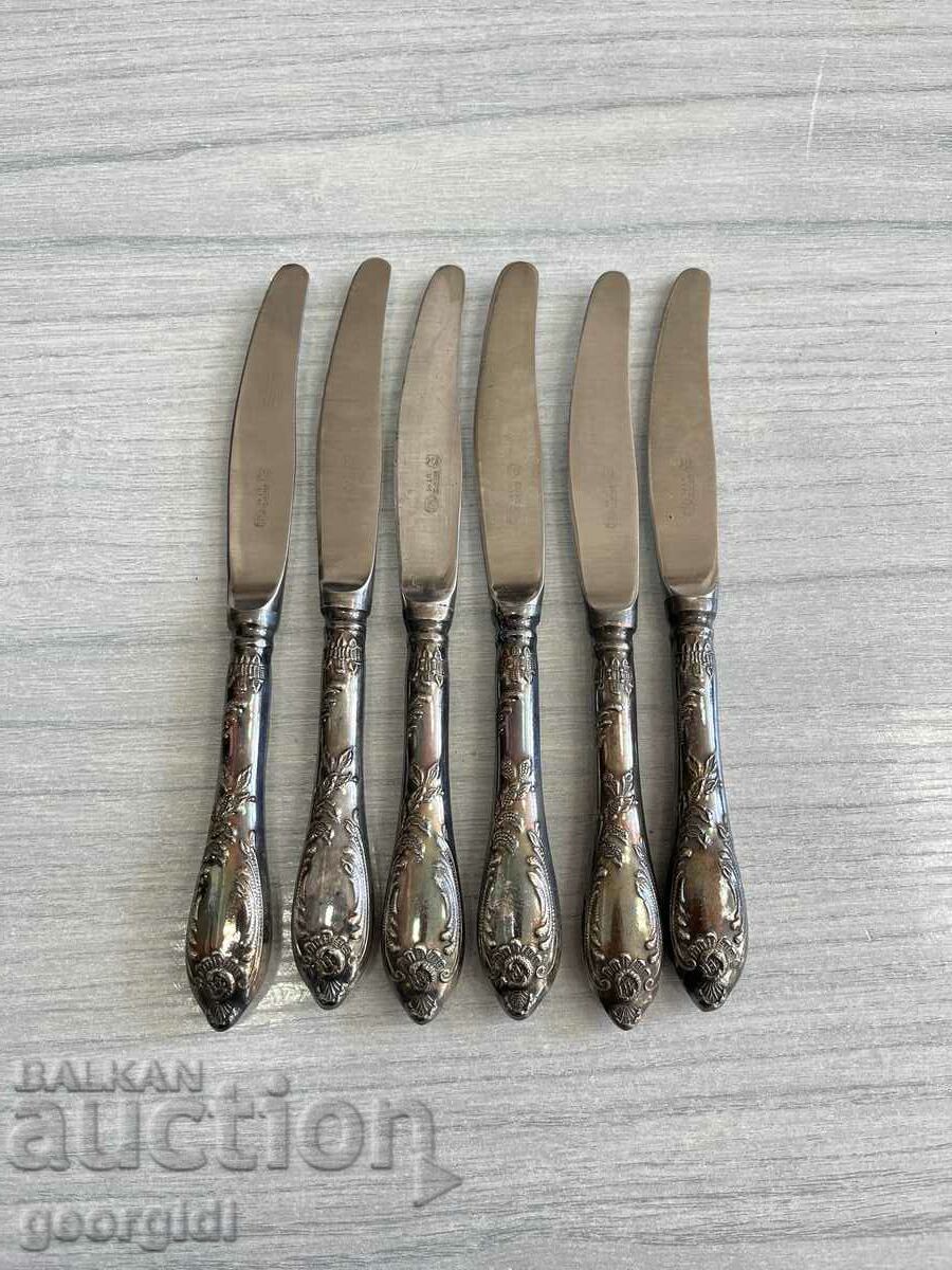 Russian silver plated household knives. #5962