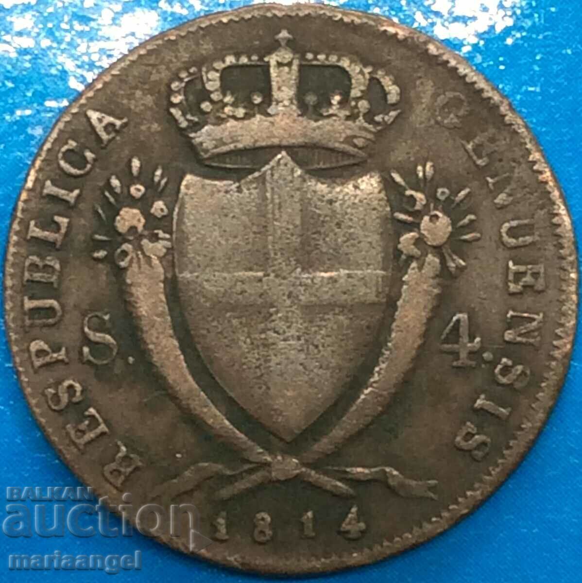 4 soldi 1814 Republica Genoveză Italia argint