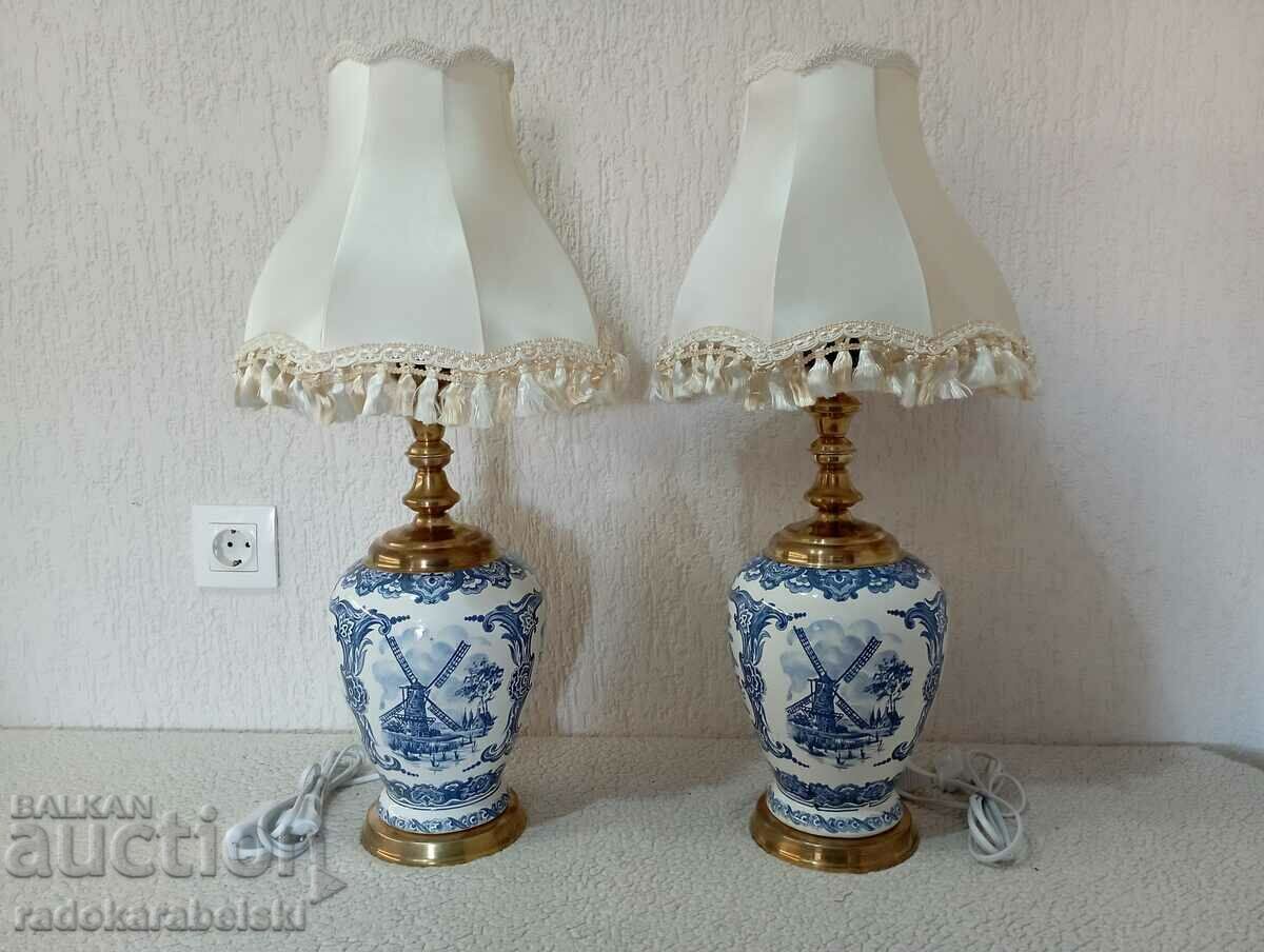 Set of two large antique porcelain lamps - lamp